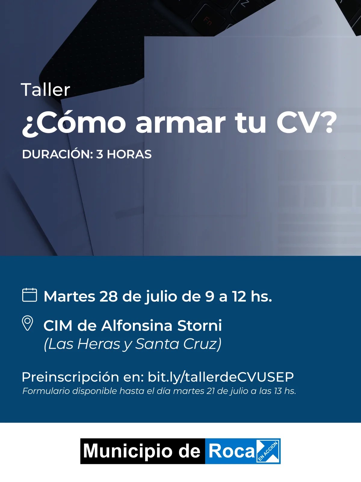 Taller gratuito sobre armado de CV en Roca
