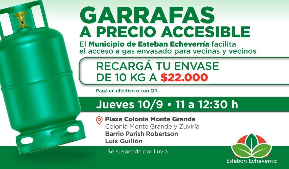 Recarga de garrafas a bajo costo en Luis Guillón este jueves
