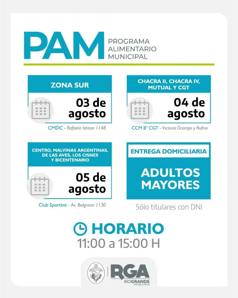 Entrega de módulos alimentarios en Río Grande del 3 al 5 de agosto